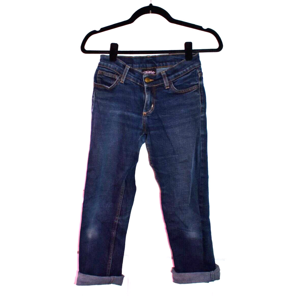 Vtg Y2K SINISTER Crop Capri Cuffed Dark Blue Jeans w/Pinstripe Stitch Juniors 25
